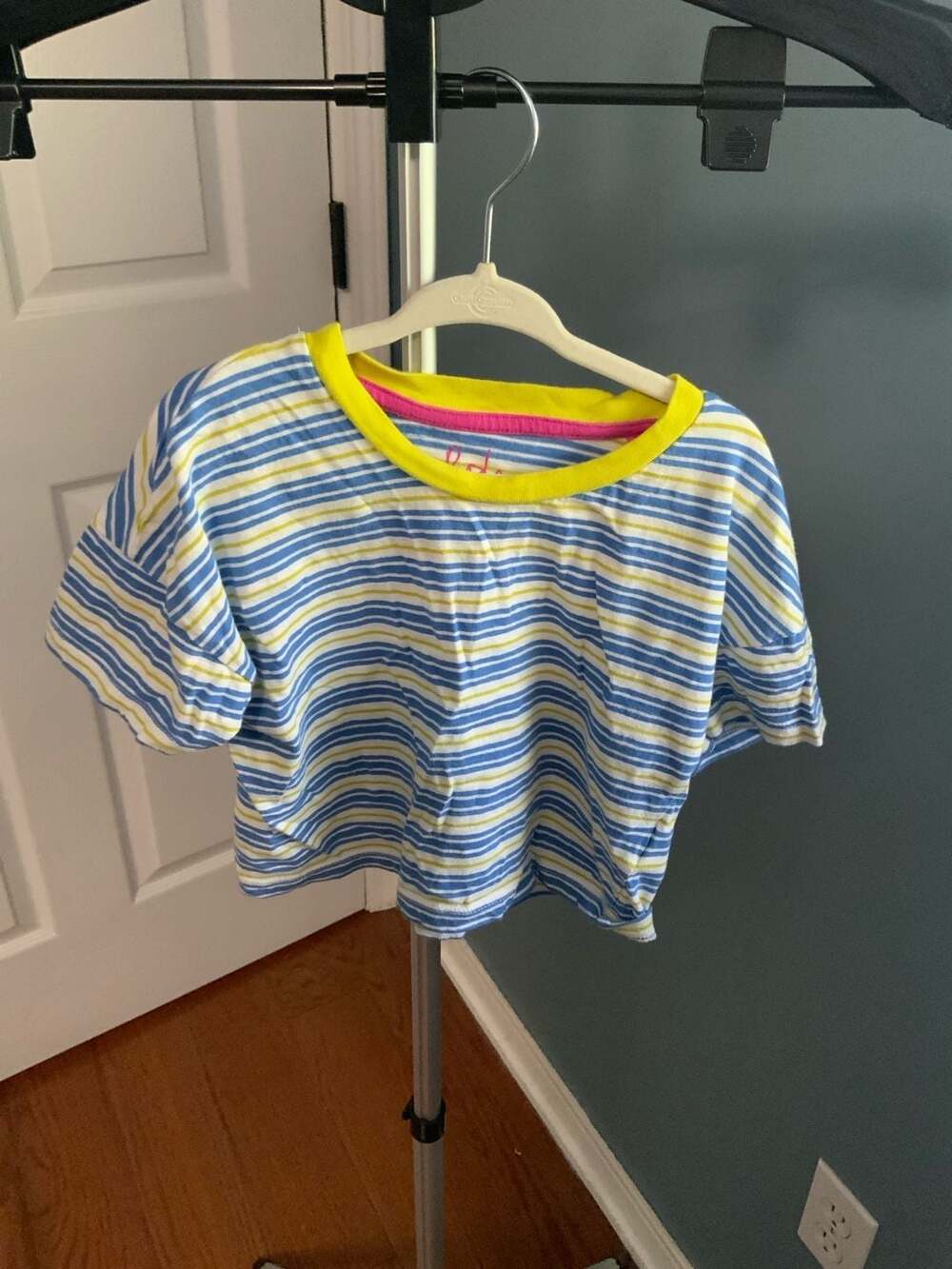 Boden Striped T-Shirt Size 4-5Y Blue Yellow Cotton
